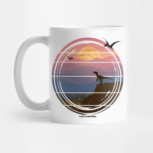 Jurassic T Rex Sunset - Blue Velociraptor CityScape Mug